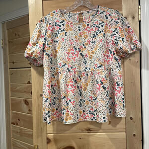 Floral Print Puff Sleeve Blouse - Women's Size L